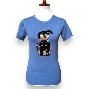 ModCloth Bright & Beautiful Sydney Dachshund Embroidered Knitted Top Blue M NWT